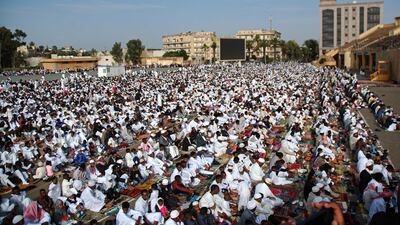 Muslims attend Eid Al Fitr prayers in Asmara, Eritrea.