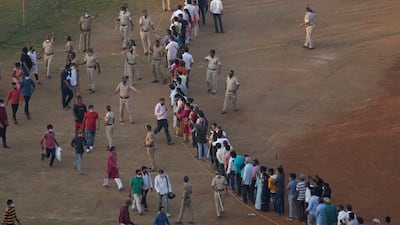 People line up to pay last respects to Lata Mangeshkar in Mumbai. AP