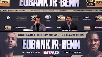 Promotors Eddie Hearn and Kalle Sauerland during a press conference to confirm the upcoming fight between Chris Eubank Jr and Conor Benn has been called off. Reuters