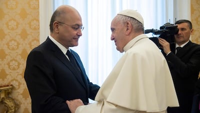 Pope Francis receiving the President of the Republic of Iraq Barham Salih during a private audience at the Vatican, 25 January 2020. EPA, HO