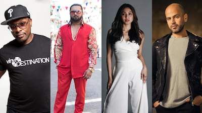 From left: DJ Jazzy Jeff, Yo Yo Honey Singh, Nadine Lustre and Abu will perform at The Galleria Al Maryah Island Block Party on Friday, November 15. Courtesy The Galleria Al Maryah Island