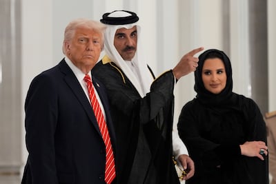 US President Donald Trump attended a state dinner with Sheikh Tamim, Emir of Qatar, and his wife Sheikha Jawaher. AP