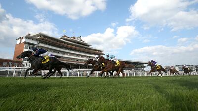 Wings Of War, ridden by Adam Kirby, wins the Dubai Duty Free Mill Reef Stakes at Newbury Racecourse in England on Saturday, September 18. PA