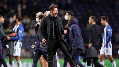 Diego Simeone celebrates at the end of the Champions League match against Porto. AP