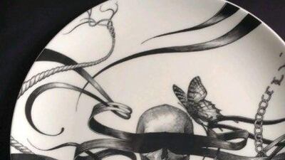 Masked skull plate. Courtesy of Rory Dobner