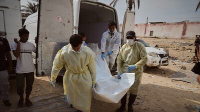 Bodies of unidentified Palestinians returned from Israel as part of the ceasefire deal are brought to Nasser Hospital in Khan Younis, Gaza Strip, Monday, Nov. 3, 2025. (AP Photo / Jehad Alshrafi)