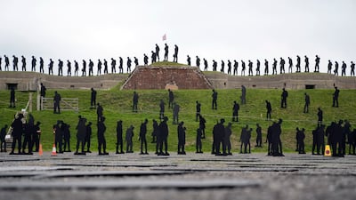A view of the Standing with Giants silhouettes installation, `For Your Tomorrow - The People's Tribute´ at Royal Armouries Fort Nelson in Portsmouth, Hampshire, England. PA Photo
