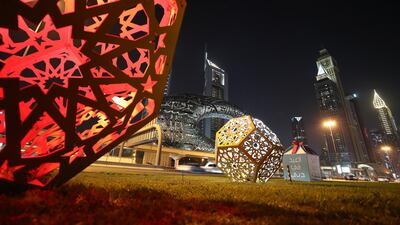 Eid decoration along Sheikh Zayed road in Dubai. Pawan Singh / The National.