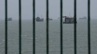 Vessels in the Strait of Hormuz as seen from Bandar Abbas, Iran. The key chokepoint remains a contentious issue in negotiations between the US and Iran. Reuters