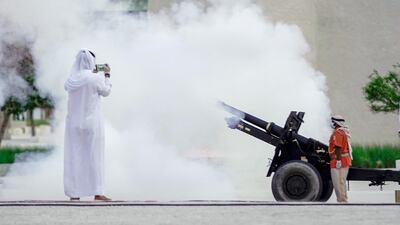 A cannon is fired to mark the breaking of the Ramadan fast at Qasr Al Hosn, Abu Dhabi's oldest standing building. Victor Besa / The National