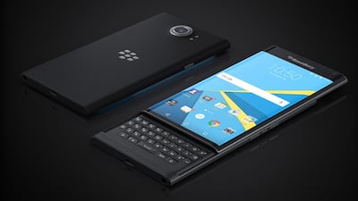 The Blackberry Priv has curved edges and a slide-out keyboard. Courtesy Blackberry