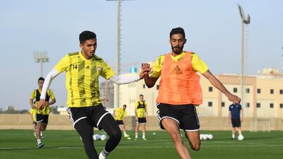 Players from the UAE national team take part in a training session in Dubai.