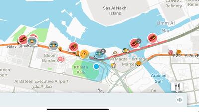 Multiple small accidents resulted in long tailbacks on Tuesday morning in Abu Dhabi. Courtesy: Waze