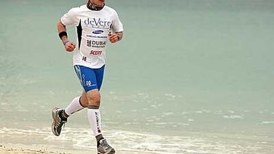 Alex Flynn training yesterday at Jumeirah Beach.