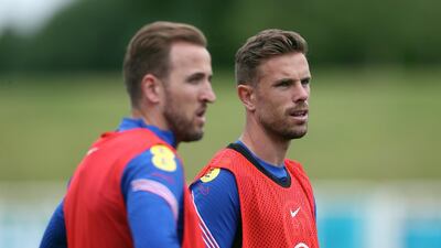 England's Jordan Henderson and Harry Kane during training. Reuters