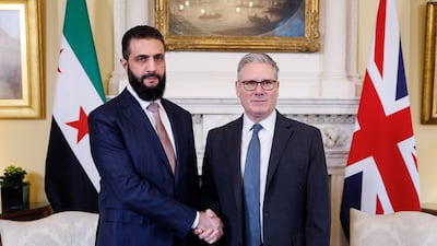 Keir Starmer, UK Prime Minister, right, with Syrian President Ahmad Al Shara at No 10 Downing Street in London on March 31. Bloomberg