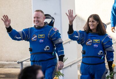 Astronauts Butch Wilmore and Suni Williams before they were successfully launched on Wednesday. EPA