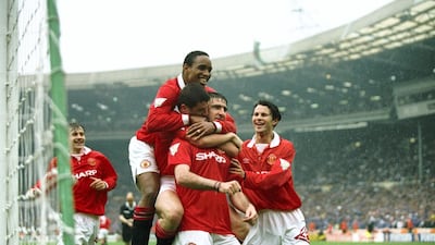 May 1994. FA Cup final. Manchester United 4 Chelsea 0. United were comfortable winners of the final at a wet Wembley Stadium, although they had to wait until the second half for the goals to arrive. Eric Cantona, pictured being mobbed by his teammates, scored twice, both penalties, while Mark Hughes and Brian McClair were also on target against Glenn Hoddle's side. Allsport UK