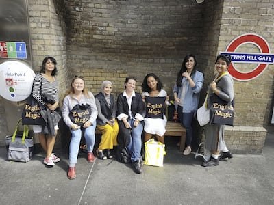 The Contemporary Collective in London. (L-R) Solafa Rawas, Matilda Pye, Reem AlJalhami, Dalia Fatani, Maryam Bilal, Thahab Alosaimi, Raneen Bukhari