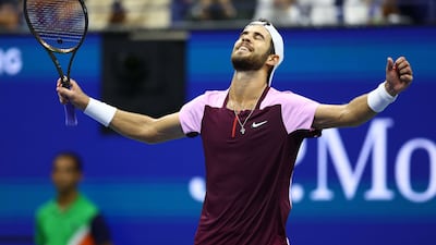Karen Khachanov celebrates his win over Nick Kyrgios in the US Open quarterfinals. Getty