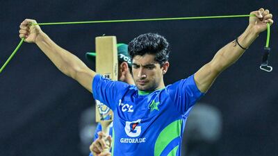 Pakistan's Naseem Shah during training at the Pallekele International Stadium. AFP
