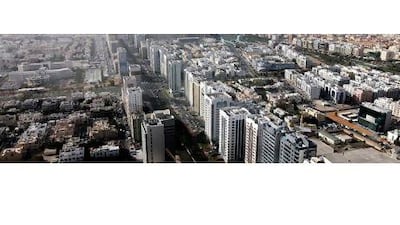 Abu Dhabi skyline seen from an helicopter during a trip by FAS , Falcon Aviation Services.