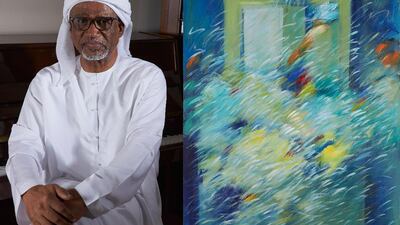 Abulrahim Salim was part of Sharjah's Emirates Fine Arts Society in the 1980s. His work 'Conversations with the Moon' is shown on the right. Courtesy the artist and Cultural Foundation