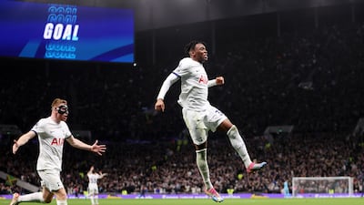 Destiny Udogie of Tottenham Hotspur celebrates after scoring their opener. Getty Images