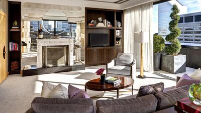 Jewel Suite third floor living room. The New York Palace Hotel, has teamed with jewelry designer Martin Katz to create the Jewel Suite, a two-story, 5,000 square foot penthouse that costs $25,000 a night and houses up to six guests. Courtesy Northwood Hospitality