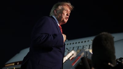 JOINT BASE ANDREWS, MARYLAND - AUGUST 11: U. S. President Donald Trump speaks to reporters after stepping off Air Force One on August 11, 2026 in Joint Base Andrews, Maryland. President Trump is returning to Washington, DC after traveling to Ohio to attend the 2026 Patriot Games. Anna Moneymaker / Getty Images / AFP (Photo by Anna Moneymaker / GETTY IMAGES NORTH AMERICA / Getty Images via AFP)