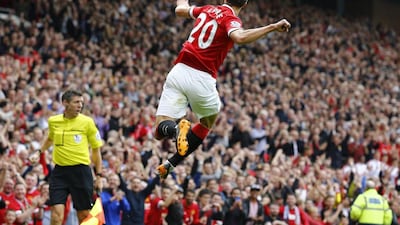 Manchester United's Robin van Persie celebrates after scoring a goal against West Ham during his side's Premier League victory on Saturday. Darren Staples / Reuters