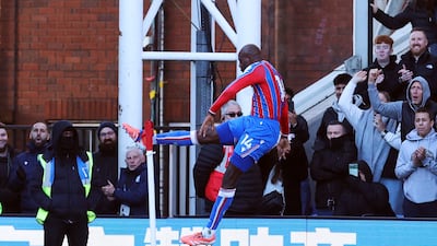 Jean-Philippe Mateta celebrates scoring from the spot for Palace. Reuters