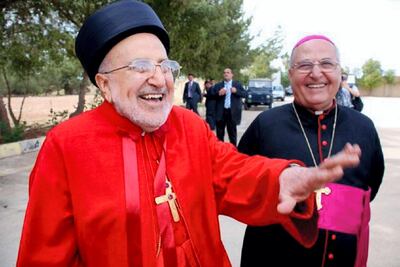 Iraqi Cardinal Emmanuel Delly on the left and Palestinian Patriarch Michel Sabbah on right. Massoud Derhally / The National
