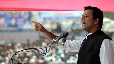 Sajeeb Wazed Joy, 42, the son of Bangladeshi prime minister Sheikh Hasina and the heir to her political dynasty, gives a speech at an election campaign rally in Tongi, near Dhaka. A M Ahad / AP Photo