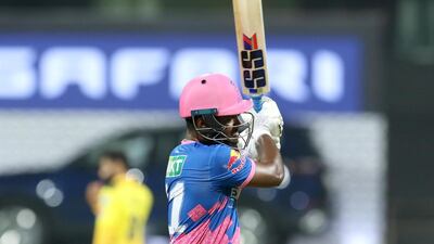 Sanju Samson of Rajasthan Royals in action during the Indian Premier League 2021 match against Chennai Super Kings at the Wankhede Stadium, Mumbai. Sportzpics for IPL
