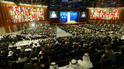 The opening session of the joint International Monetary Fund-World Bank annual meeting in Dubai on September 23, 2003, which was hailed by many attendees as 'the best ever'. AFP