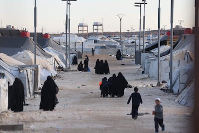 Relatives of suspected ISIS members at Al Hol camp, in Hasakah province. AFP
