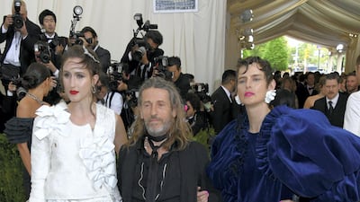 Anna Cleveland, Julien d'Ys, and Stella Tennant at the opening of Rei Kawakubo/Comme des Garcons: Art Of The In-Between"Costume Institute Gala at Metropolitan Museum of Art, May 1, 2017, New York. Getty Images