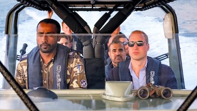 The Duke of Cambridge visited the Ras Musandam Naval Base to hear more about the Royal Navy of Oman’s responsibilities and role in monitoring the Strait of Hormuz maritime traffic separation scheme, which at its narrowest point is just 21 miles wide. Twitter/ @KensingtonRoyal