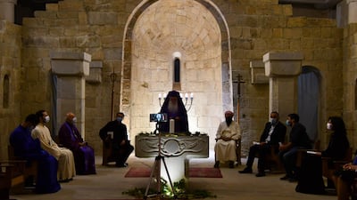 Two students at the Peace Cathedral, Pastor of Samgori Baptist Church, Armenian Protestant, Bishop Malkhaz Songhulashvili, Yazidi Achtiar Dimitri Pirbari, Azeri Seyid Mirtagi Asadov, interpreter for Asadov, and Bishop Rusudan Gotsiridze. Nano Saralishvili for The National