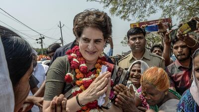 Priyanka Gandhi campaigns on the road for India National Congress in Utter Pradesh. Getty Images