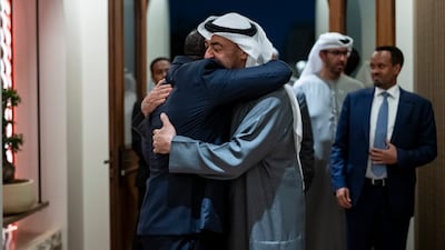 President Sheikh Mohamed receives Mr Abiy. Photo: UAE Presidential Court