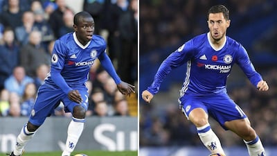 Chelsea's French N'Golo Kante and Eden Hazard are two of four players for the club named to the PFA Team of the Year. Glyn Kirk / AFP