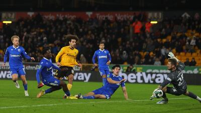 Rayan Ait-Nouri scores for Wolves. AFP