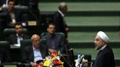 Iran's new president Hassan Rouhani introduces his ministers in the Tehran parliament.