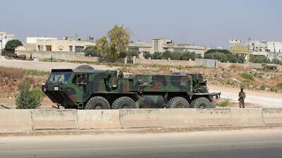 A Turkish military vehicle is pictured near the town of Maar Hitat in Syria's northern Idlib province. AFP
