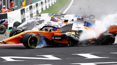 Fernando Alonso crashed with Charles Leclerc at Circuit de Spa-Francorchamps on Sunday. Getty Images