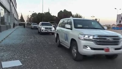 A convoy bearing the UN insignia at Sanaa airport, where WHO chief Dr Tedros Adhanom Ghebreyesus and other officials were forced to wait until Israeli damage to the runway was repaired