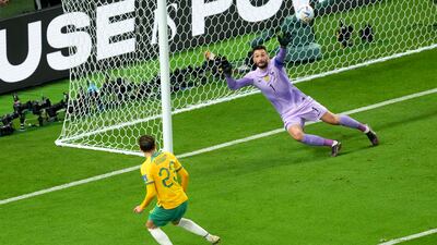Australia's Craig Goodwin scores their first goal. PA