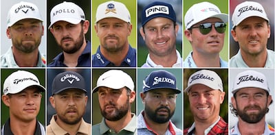 US Ryder Cup team, from top left, Sam Burns, Patrick Cantlay, Bryson DeChambeau, Harris English, Ben Griffin, Russell Henley. Bottom left Collin Morikawa, Xander Schauffele, Scottie Scheffler, J. J. Spaun, Justin Thomas, Cameron Young. AP